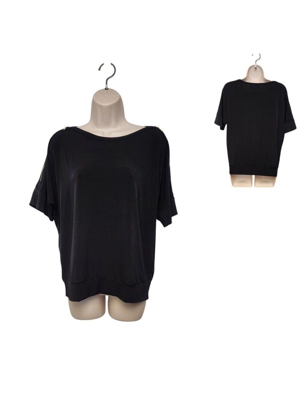CHICO'S Wome's Boat Neck Short Sleeve Blouse Color Black Size 1-M (8-10)